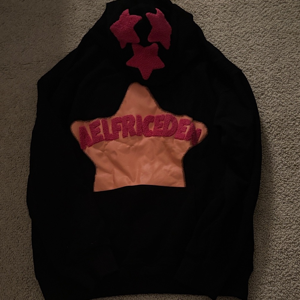 Aelfric Eden Black Hoodie with Pink Star Design